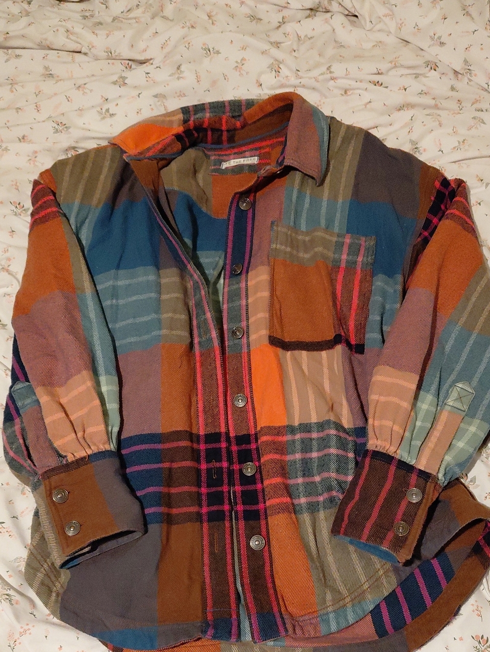 We The Free Multicolor Plaid Button-Down Shirt Jacket in Orange, Blue, Brown